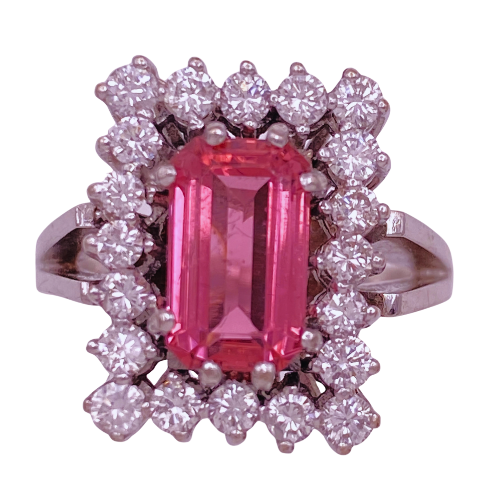 Diamond Halo Pink Tourmaline Ring 6.16 Carats TGW 14K White Gold