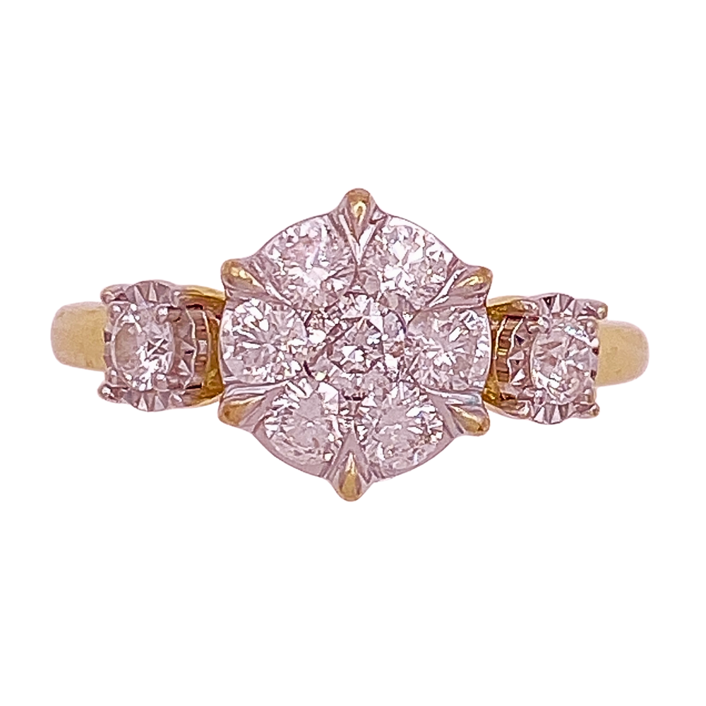 Diamond Cluster Ring 3-Stone Illusion Set .66 Carat TW 14K Two-Tone Gold