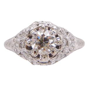Edwardian 1900's Diamond Platinum Engagement Ring 1.14ctw