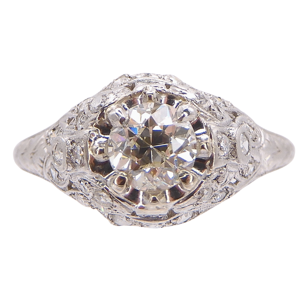 Edwardian 1900’s Diamond Platinum Engagement Ring 1.14ctw