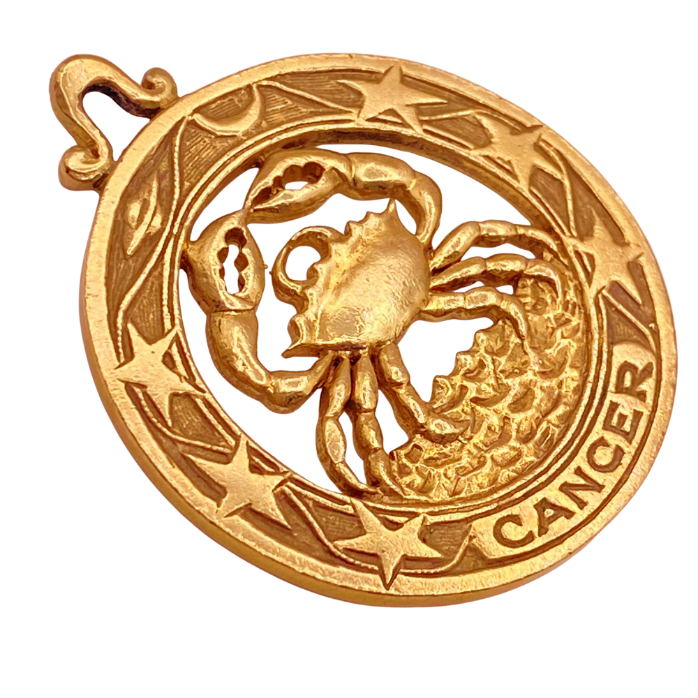 Big Edwardian Era Cancer Zodiac Pendant Charm 14K Gold