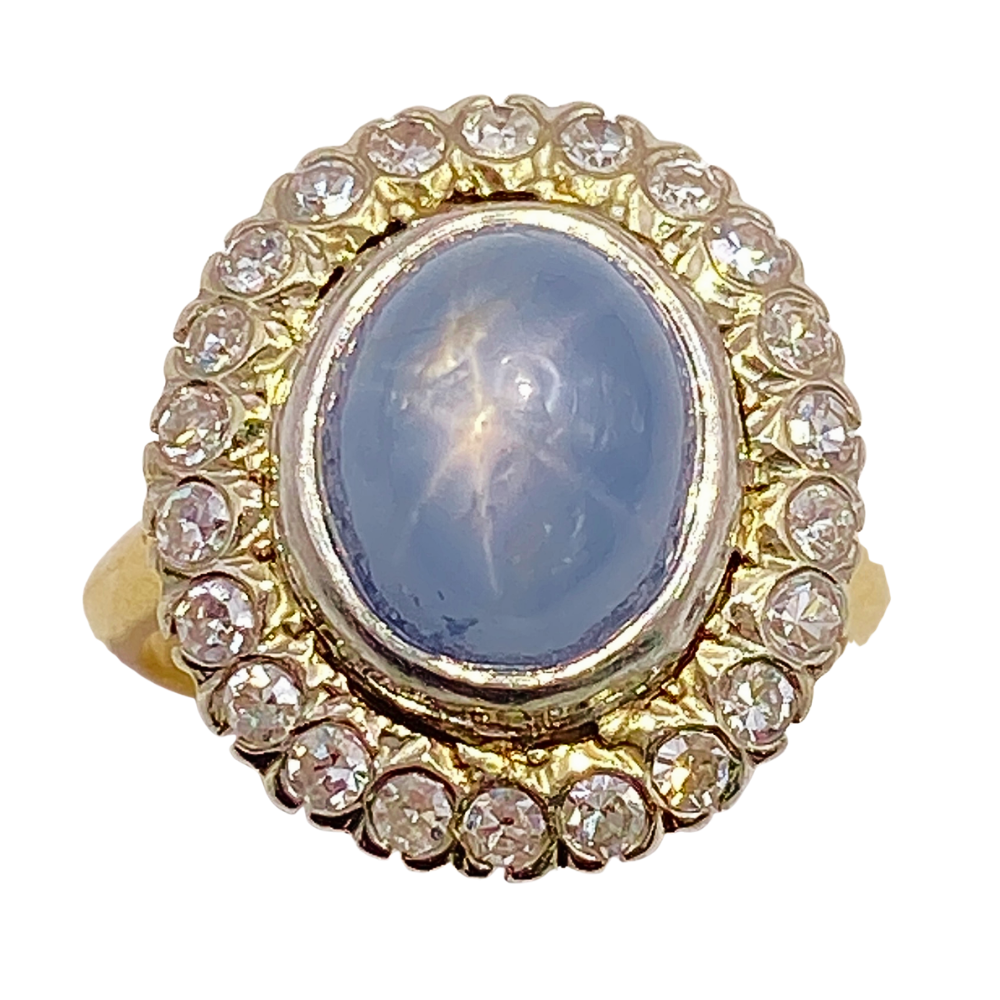 Edwardian Natural Star Sapphire Diamond Halo Ring 5.53 Carats TGW 14K Gold Platinum Top