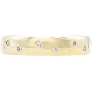 Flush-Set Scattered Diamond Band Ring 14K Gold front