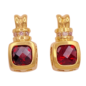 Garnet Diamond Pendant Earrings 14K Gold