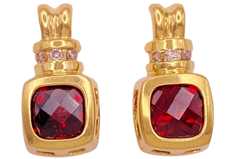 Garnet Diamond Pendant Earrings 14K Gold