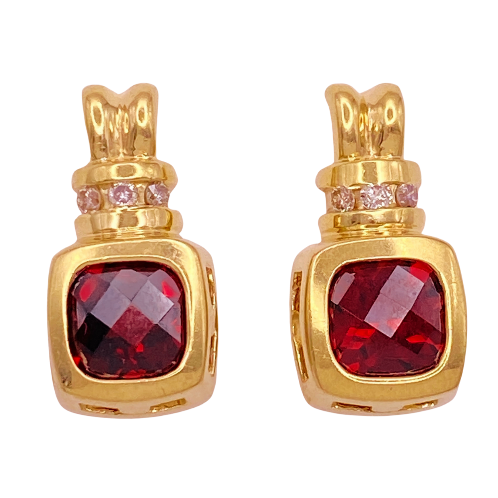 Garnet and Diamond Drop Earrings 14K Gold 3.58 Carat TGW
