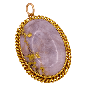 Gold-in-Quartz Victorian Era Pendant 18K Frame