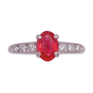 Hot Pink Tourmaline Diamond Ring Platinum