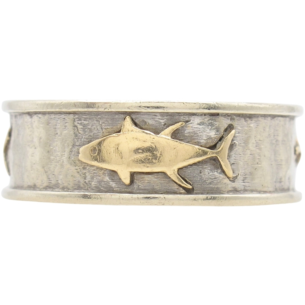 Men’s Nautical Fish Band Ring 14K Two-Tone Gold