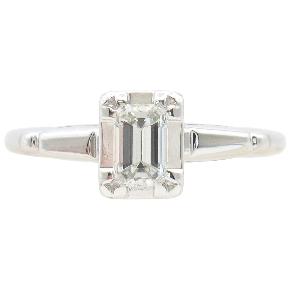 Mid-Century 0.34ct Emerald-Cut Diamond Solitaire Engagement Ring 14K White Gold