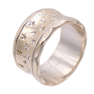 Mid Century 1950s Celestial Star Wedding Band White Gold Angle