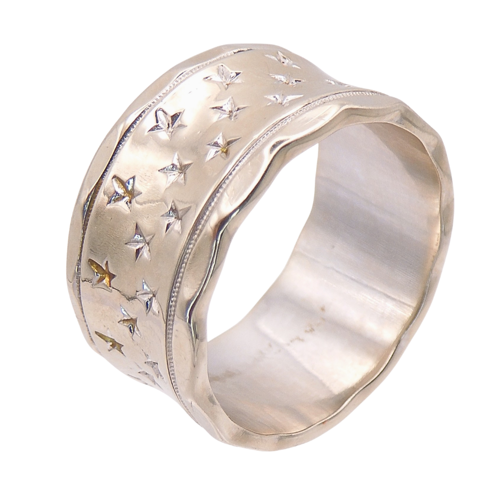 Mid Century Celestial & Scalloped Edge Wedding Band