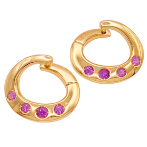 Modern Hoop Amethyst Earrings 14KYG