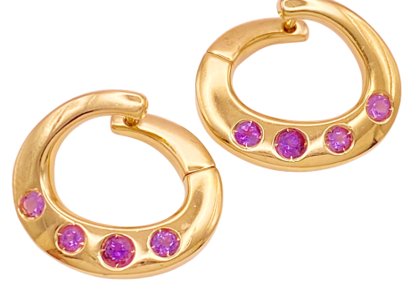 Modern Hoop Amethyst Earrings 14KYG