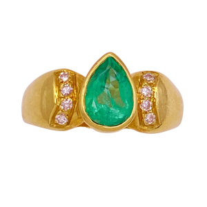 Natural Emerald Diamond Ring 18K Gold