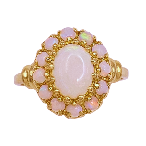 Opal Cabochon Halo Ring 14KYG