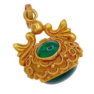 Ornate Jeweled Bauble Charm 18K Gold Chrysoprase
