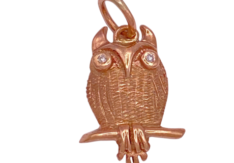 Owl Charm 14K Diamond