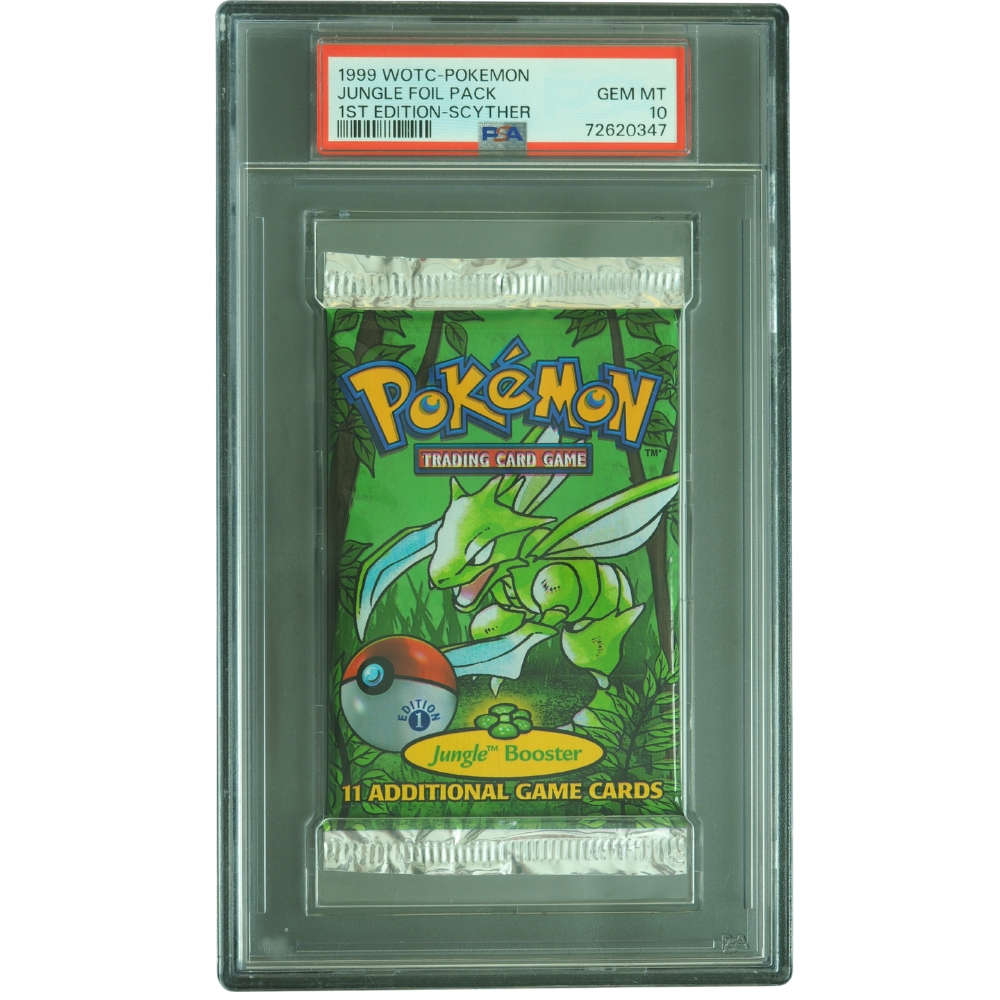 1999 WOTC Pokémon 1st Edition Jungle Scyther Foil Booster Pack PSA 10