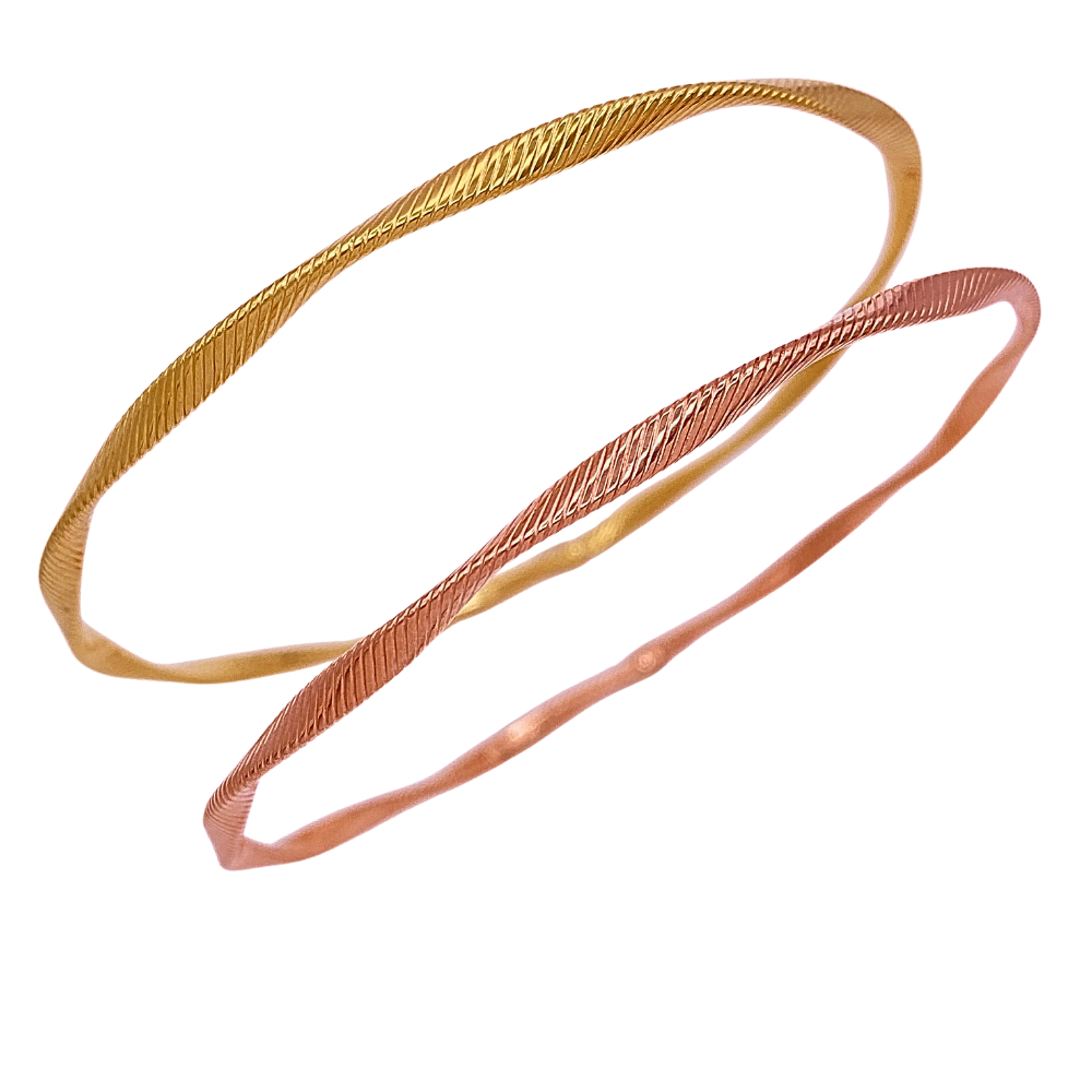 Bangle Bracelets Set of Two 14K Yellow and Rose Gold