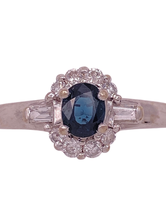 Petite Natural Sapphire Diamond Accent Ring .81 Carat TGW 14K White Gold