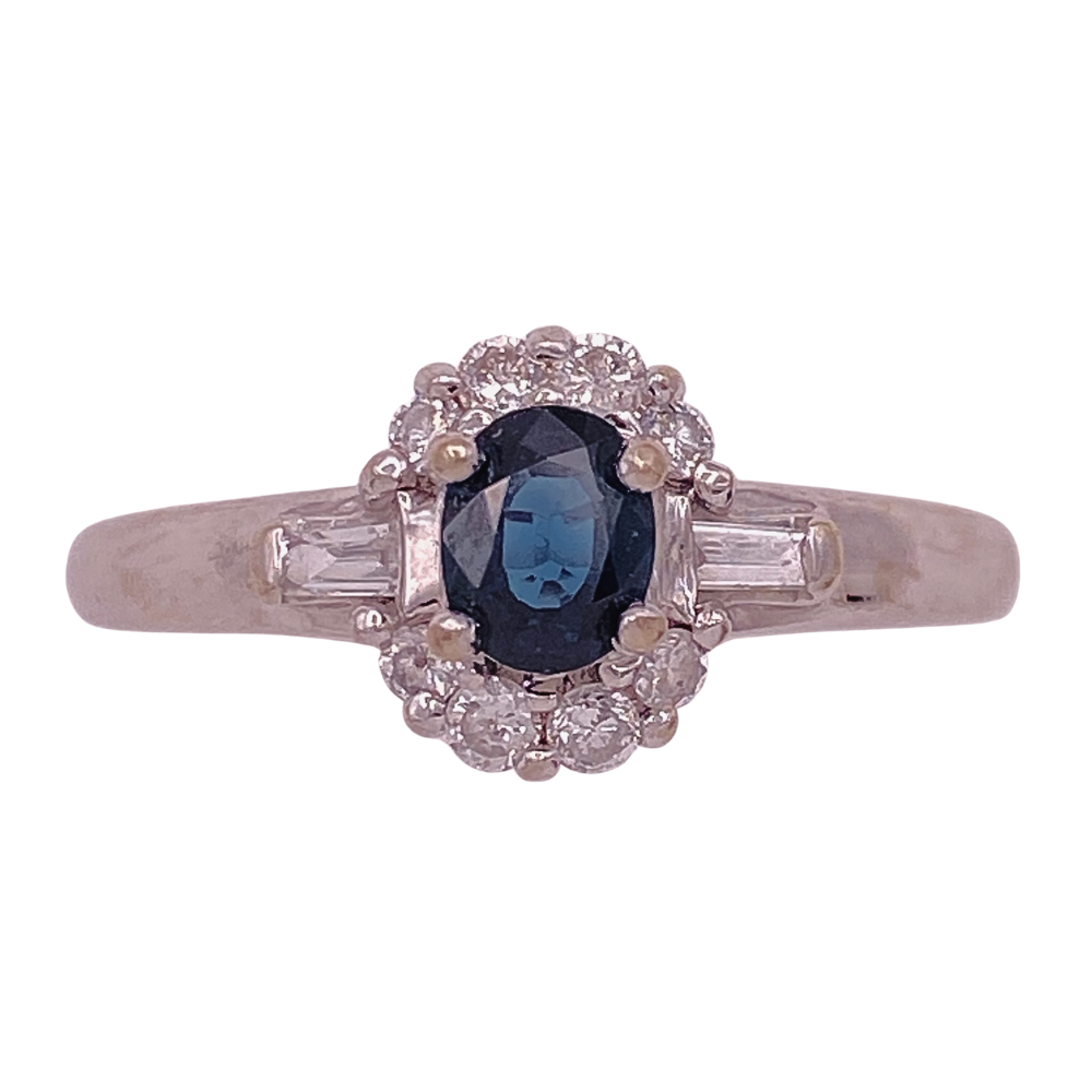 Petite Natural Sapphire Diamond Accent Ring .81 Carat TGW 14K White Gold