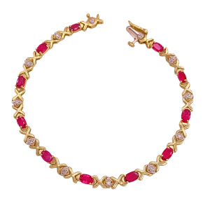 Pink Sapphire Diamond XO Bracelet 14K Gold