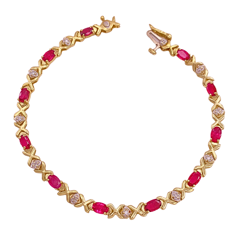 Pink Sapphire and Diamond Hug & Kiss XO Bracelet 14K Gold 3.70 Carat TGW