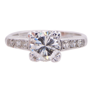 Retro 1940s 1 carat cathedral channel platinum diamond engagement ring