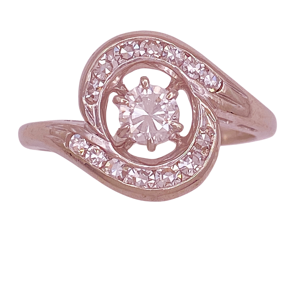 Retro Diamond Ring .68 Carat TW VS-H 18K White Gold, Spiral Swirl Design