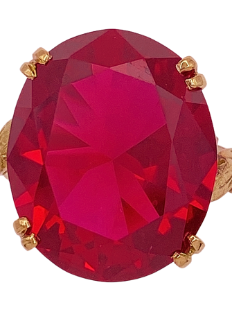 Retro Era Lab Ruby Solitaire Ring 13.5 Carats 18K Gold