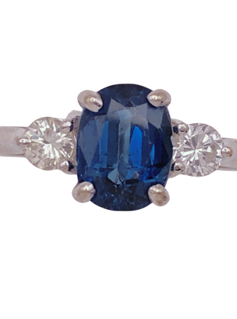 Natural Sapphire and Diamond 3-Stone Ring 1.52 Carat TGW 14K White Gold