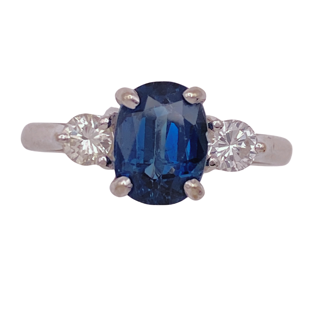 Natural Sapphire and Diamond 3-Stone Ring 1.52 Carat TGW 14K White Gold