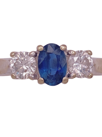 Natural Sapphire and Diamond 3-Stone Ring 14K White Gold 1.35 Carats TGW