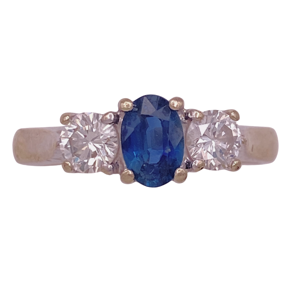 Natural Sapphire and Diamond 3-Stone Ring 14K White Gold 1.35 Carats TGW