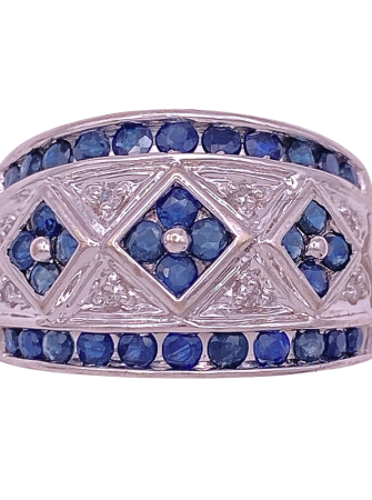 Sapphire and Diamond Wide Band Ring 14K White Gold 3.18 Carat TGW