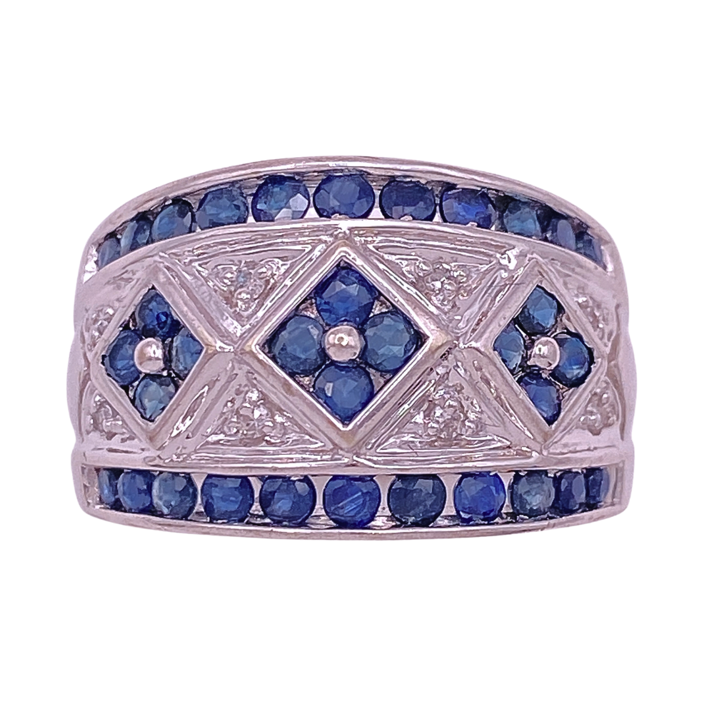 Sapphire and Diamond Wide Band Ring 14K White Gold 3.18 Carat TGW