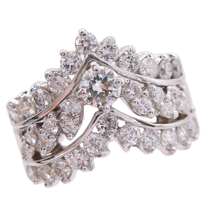 Three Row Diamond Chevron Band Engagement Enhancer White Gold