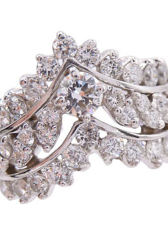 Three Row 1.74ctw Diamond Chevron Ring White Gold