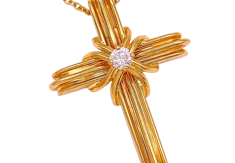 Tiffany & Co Diamond Accent Cross Necklace 18K Gold Alt View