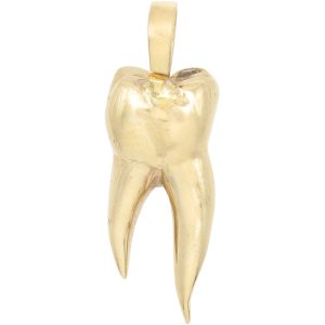 Tooth with Brown Diamond Cavity Charm or Pendant 14K Gold front