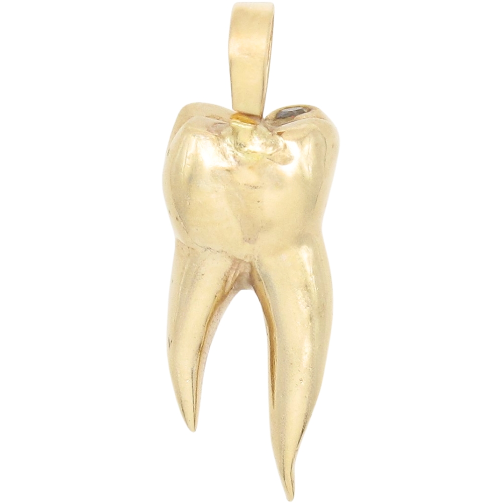 Tooth with Brown Diamond Cavity Charm or Pendant 14K Gold