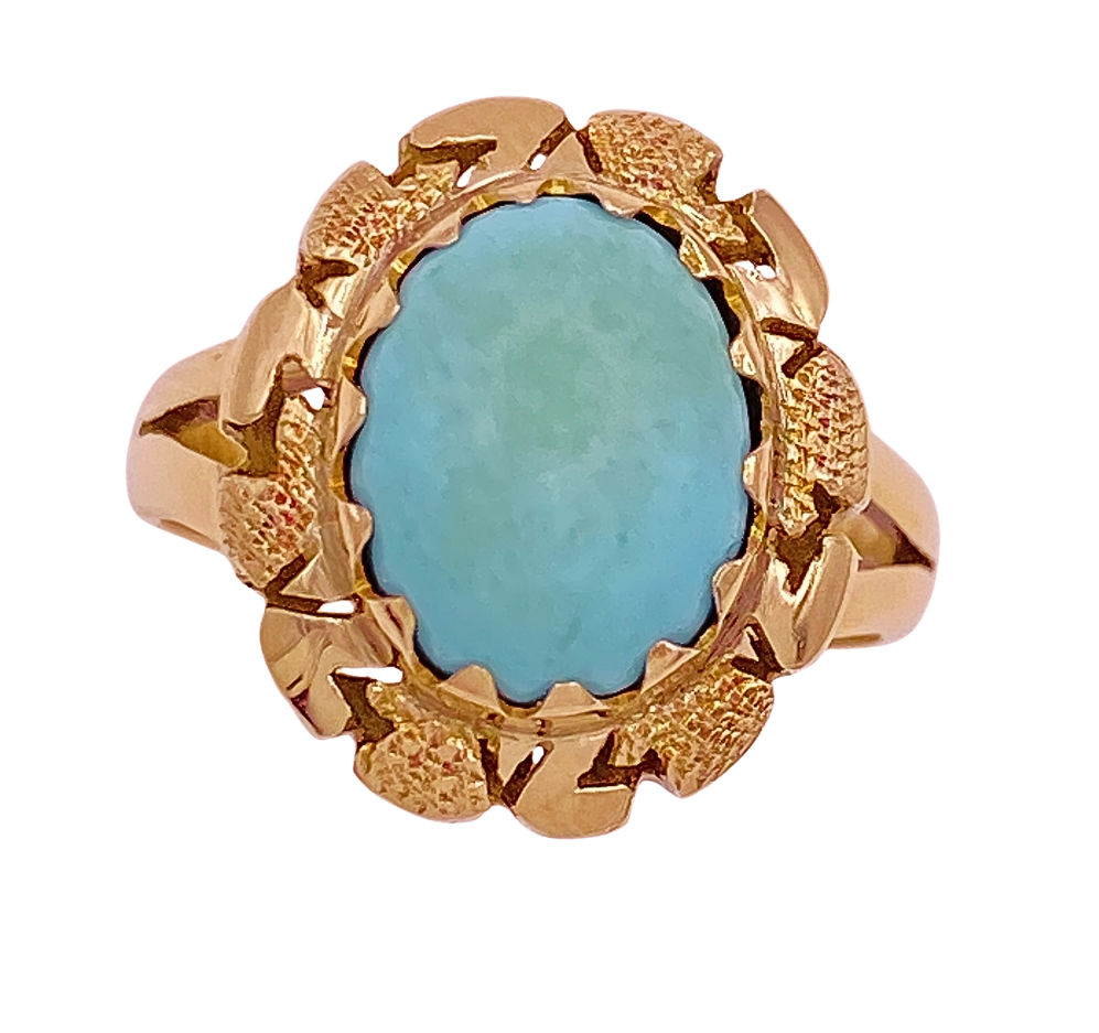 Vintage Turquoise Cabochon Ring 14K Gold