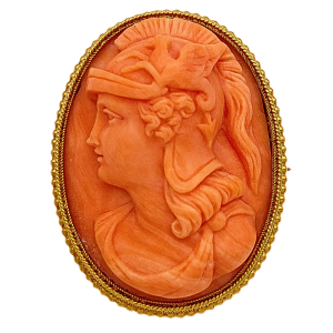 Victorian Coral Cameo ATHENA 10K Gold Pendant Brooch