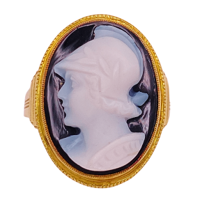 Victorian Hardstone Cameo Ring 14K Gold