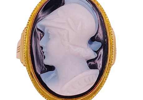 Victorian Hardstone Cameo Ring 14K Gold
