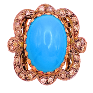 Victorian Revival Ring 18K 925 Turquoise Diamond