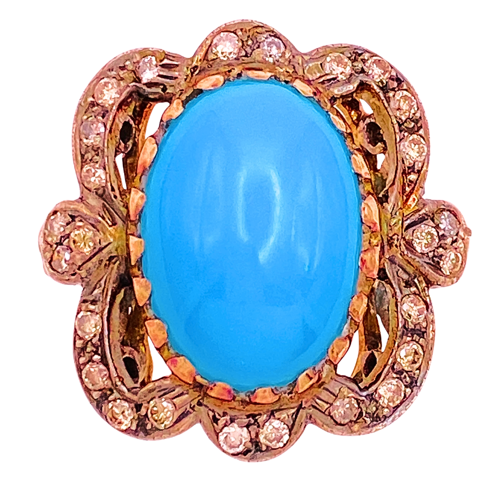 Victorian Revival Ring Turquoise and Diamond 18K Gold and Sterling Silver