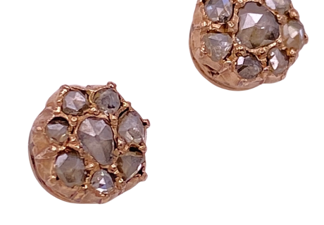Victorian Rose Cut Diamond Cluster Earrings 14K Gold
