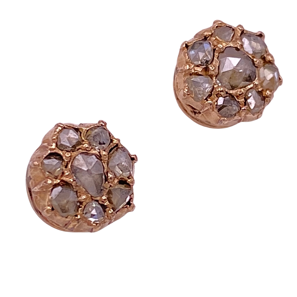 Victorian Era Rose Cut Diamond Cluster Stud Earrings .40 Carat TW 14K Gold